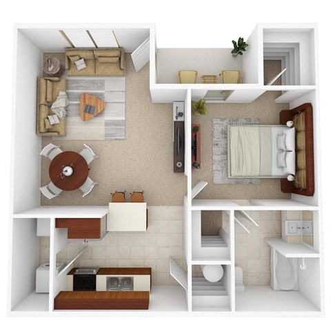 Floor plan for 1 bed, 1 bath, 780 sqft
